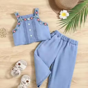 Cutiepie Girls Embroidered Trending Denim Jeans Top & Bottom Sets