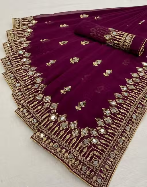 Self Design, Embroidered, Solid/Plain Bollywood Georgette