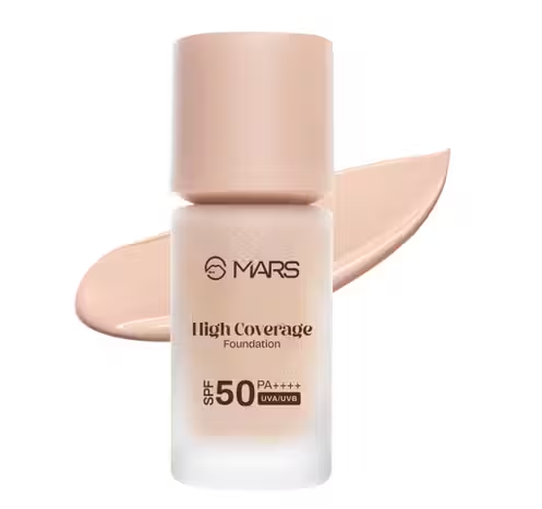 MARS SPF50 PA++++ High Coverage Foundation | Tested by IN-VIVO with 5 Star UVA+UVB Protection Boots Rating | Blemish Free & Blendable Makeup | For All Skin Type (40ml) (SHADE-01)