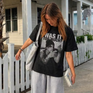 Trendy Oversized BTS JUNGKOOK Graphic Printed T-Shirt for Women | Vintage Streetwear Loose Fit Cotton Tee | Casual Aesthetic Black T-Shirt